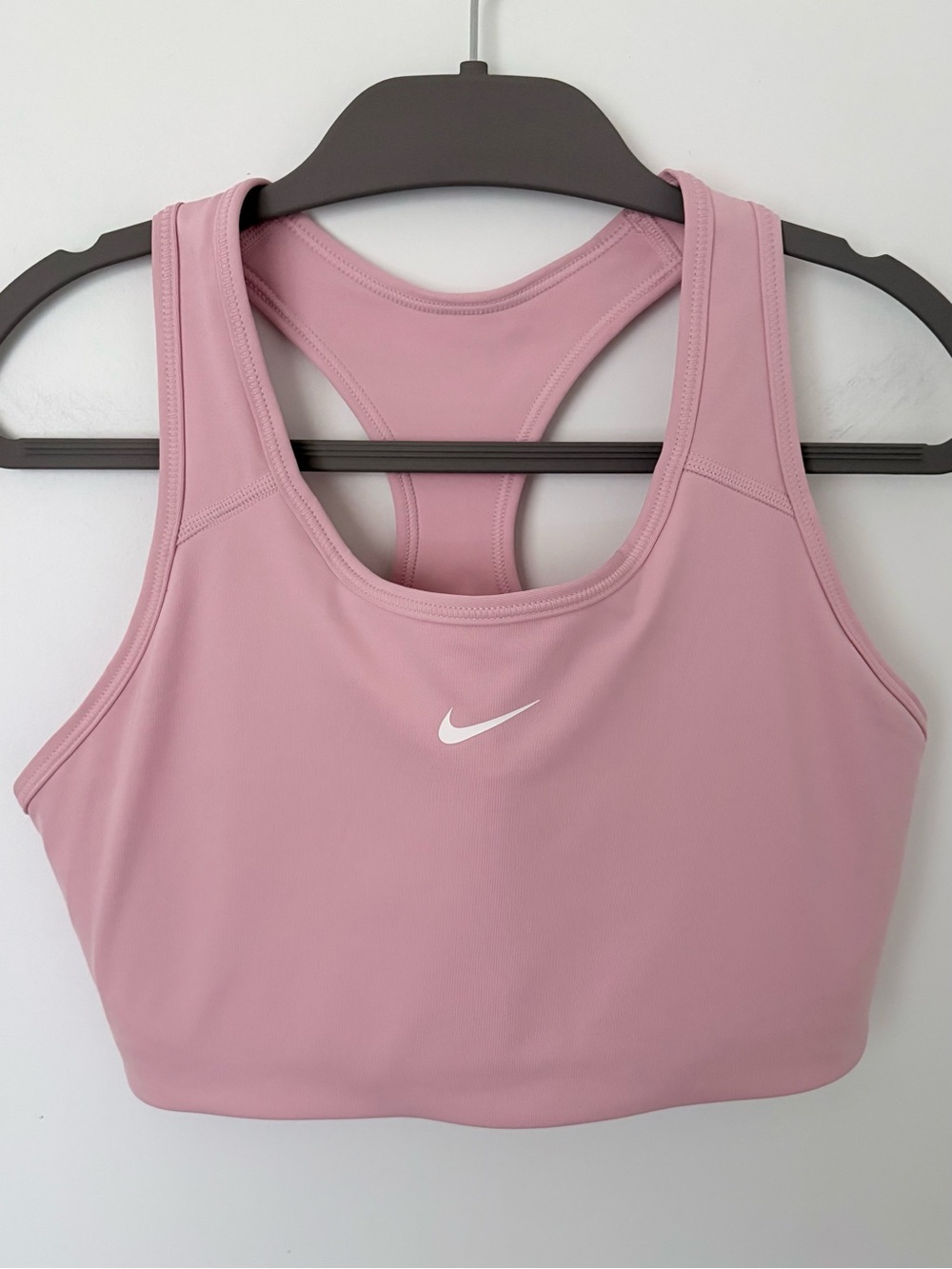 Nike Pink Racerback Performance Sports Bra with White Swoosh - Large